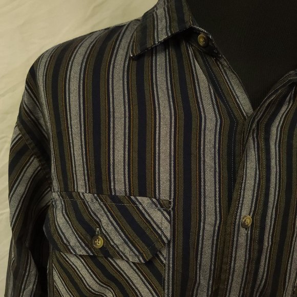 Northwest Territory Mens XL Blue Green Grey Striped Long Sleeve Button Shirt - Picture 9 of 12